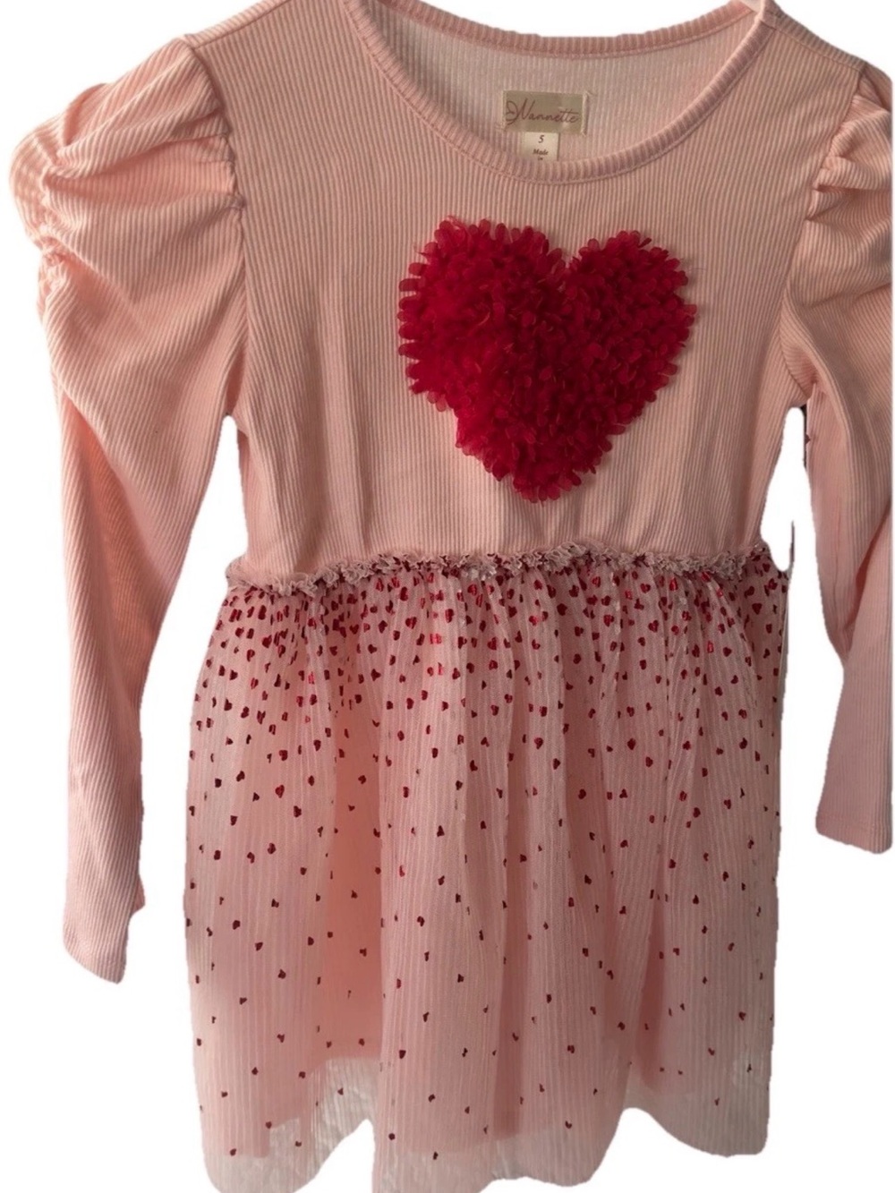 Nannette Pink Dress with Red Heart Accent